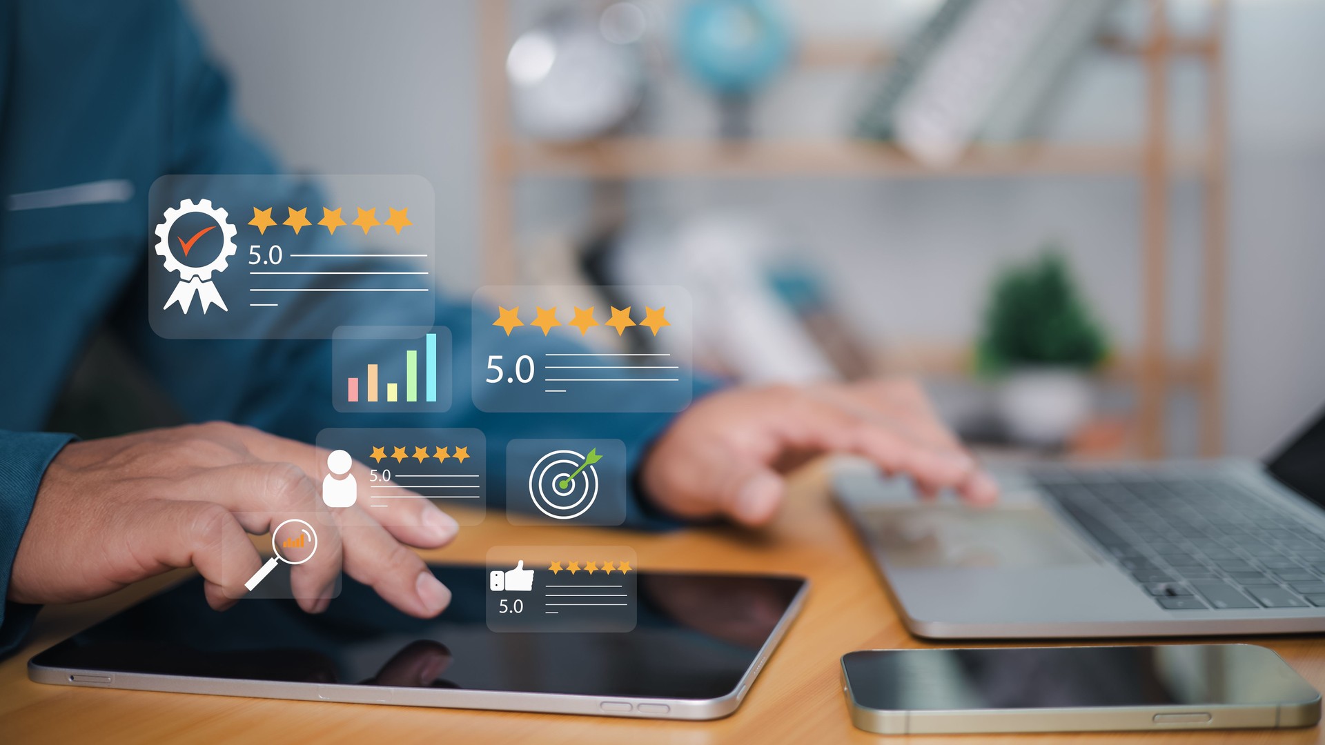 Opinion customer satisfaction survey concept, Client service and experience rating online application, Satisfaction feedback review, Very good quality, Customer evaluation product service quality.